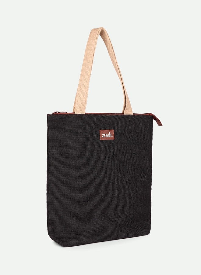 ZOUK Ivy Tote Bag for Women | Handcrafted Jute Khadi with Vegan Leather Handles | Lightweight, Foldable & Travel-Friendly Everyday Carry Bag | Jet Black - Image 5